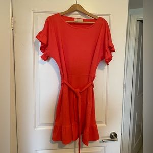 MICHAEL Michael Kors Crinkle Crepe Flutter Sleeve Midi Dress Sz Large EUC